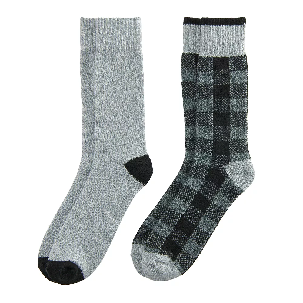 Men's Climatesmart® By Cuddl Duds 2-Pack Buffalo Check & Twist Crew Socks 2 Men's Climatesmart® By Cuddl Duds 2-Pack Buffalo Check & Twist Crew Socks - Image 2
