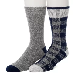 Men's Climatesmart® By Cuddl Duds 2-Pack Buffalo Check & Twist Crew Socks