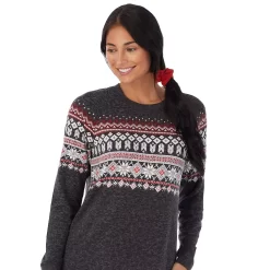 Women's Cuddl Duds 3-pc. Knit Long Sleeve Pajama Top, Banded Bottom Pajama Pants & Scrunchie Set -Fashion Clothing Store 5591782 ALT2