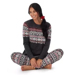 Women's Cuddl Duds 3-pc. Knit Long Sleeve Pajama Top, Banded Bottom Pajama Pants & Scrunchie Set -Fashion Clothing Store 5591782 ALT3