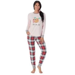Women's Cuddl Duds 3-pc. Knit Long Sleeve Pajama Top, Banded Bottom Pajama Pants & Scrunchie Set