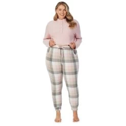 Plus Size Cuddl Duds Fleece Long Sleeve Pajama Top And Banded Bottom Pajama Pants Sleep Set -Fashion Clothing Store 5595480 ALT3