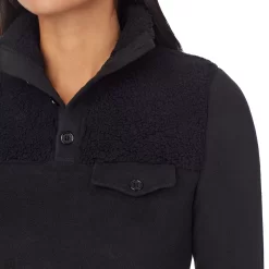 Women's Cuddl Duds® Fleecewear With Stretch Mock Henley Long Sleeve Top With Sherpa -Fashion Clothing Store 5668410 ALT4