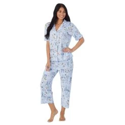 Women's Cuddl Duds® Cozy Short Sleeve Pajama Shirt & Wide Leg Cropped Pajama Pants Sleep Set -Fashion Clothing Store 5669593 ALT2
