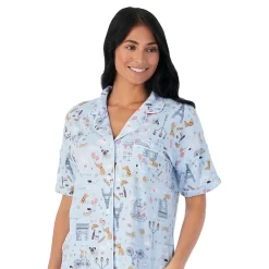 Women's Cuddl Duds® Cozy Short Sleeve Pajama Shirt & Wide Leg Cropped Pajama Pants Sleep Set -Fashion Clothing Store 5669593 ALT3