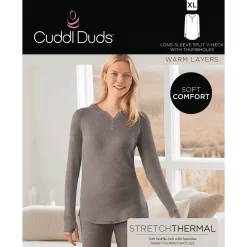 Women's Cuddl Duds® Long Sleeve Split V-Neck Stretch Thermal Top -Fashion Clothing Store 5673068 ALT98