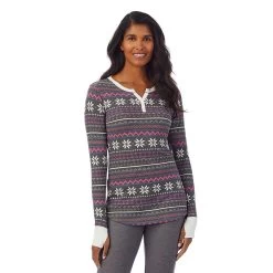 Women's Cuddl Duds® Long Sleeve Split V-Neck Stretch Thermal Top