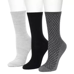 Women's Cuddl Duds® 3 Pack Checkerboard Texture Rib Crew Socks