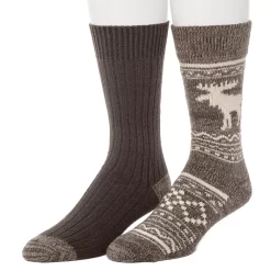 Men's ClimateSmart By Cuddl Duds 2-Pack Moose Stripe Crew Socks