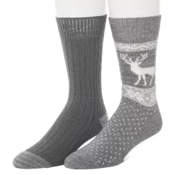 Men's ClimateSmart By Cuddl Duds 2-Pack Deer Fairisle Crew Socks