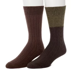 Men's ClimateSmart By Cuddl Duds 2-Pack Cable Colorblock Crew Socks