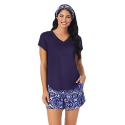 Women's Cuddl Duds 3-pc. V-Neck Pajama Top, Pajama Boxer Shorts & Headband Sleep Set