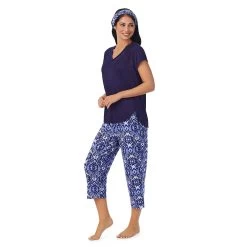 Women's Cuddl Duds 3-pc. V-Neck Pajama Top, Pajama Capri Pants & Headband Sleep Set -Fashion Clothing Store 6050272 ALT2