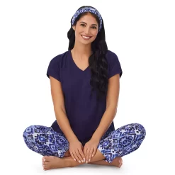 Women's Cuddl Duds 3-pc. V-Neck Pajama Top, Pajama Capri Pants & Headband Sleep Set -Fashion Clothing Store 6050272 ALT4