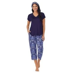 Women's Cuddl Duds 3-pc. V-Neck Pajama Top, Pajama Capri Pants & Headband Sleep Set