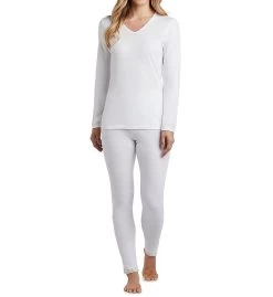 Cuddl Duds Softwear Lace Edge Long Sleeve V-Neck Shirt 8517535 -Fashion Clothing Store cuddl duds cudd01 8517535 cs1